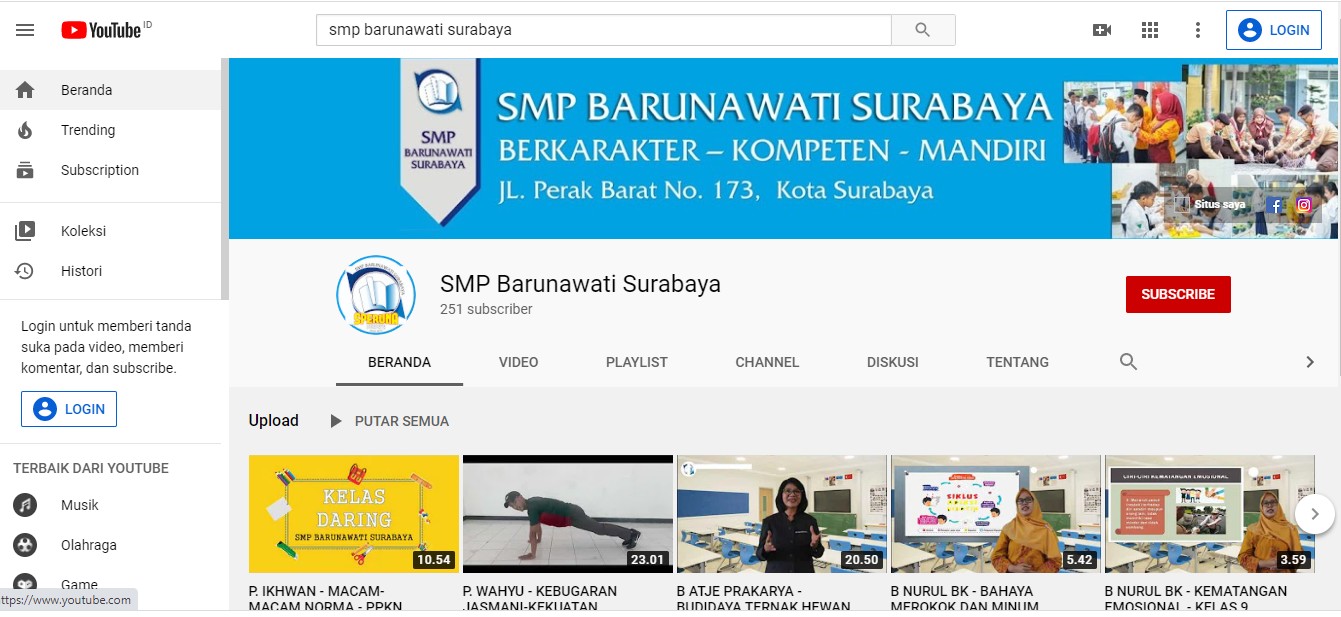Gambar CHANNEL YOUTUBE SMP BARUNAWATI