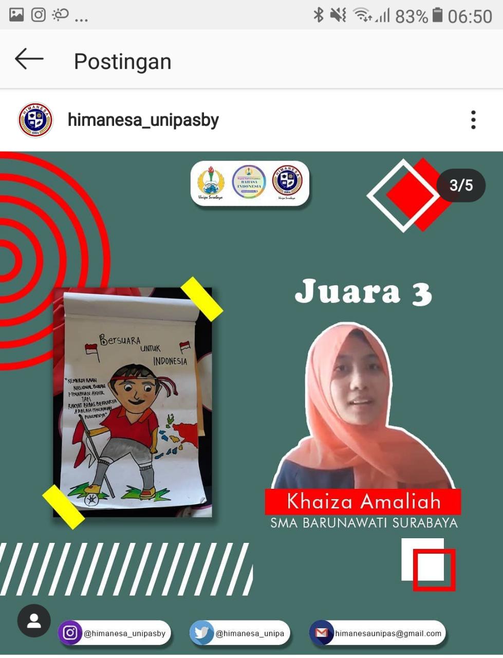 Gambar Khaiza Amaliah, Juara 3 Lomba Poster UNIPA 2020